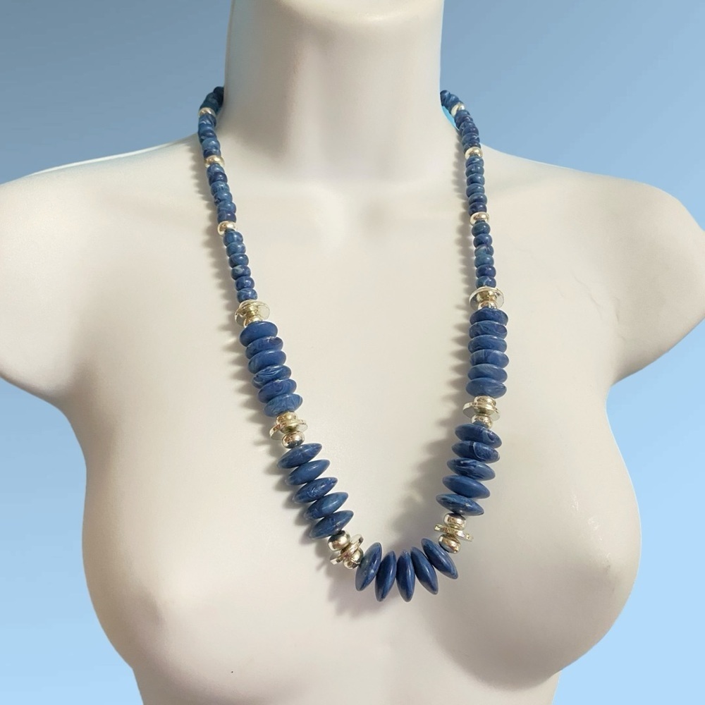Vintage Blue Beads Silver Accents Necklace